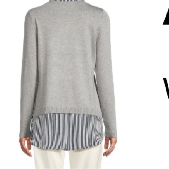 50%off w♥️ Adrianna Papell Women's Gray Twofer stripe Shirt Sweater XL - Picture 4 of 10